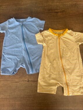 Toddler Short Sleeve PJ Rompers in Light Blue(6-12m)Yellow Stripe(12-18m)